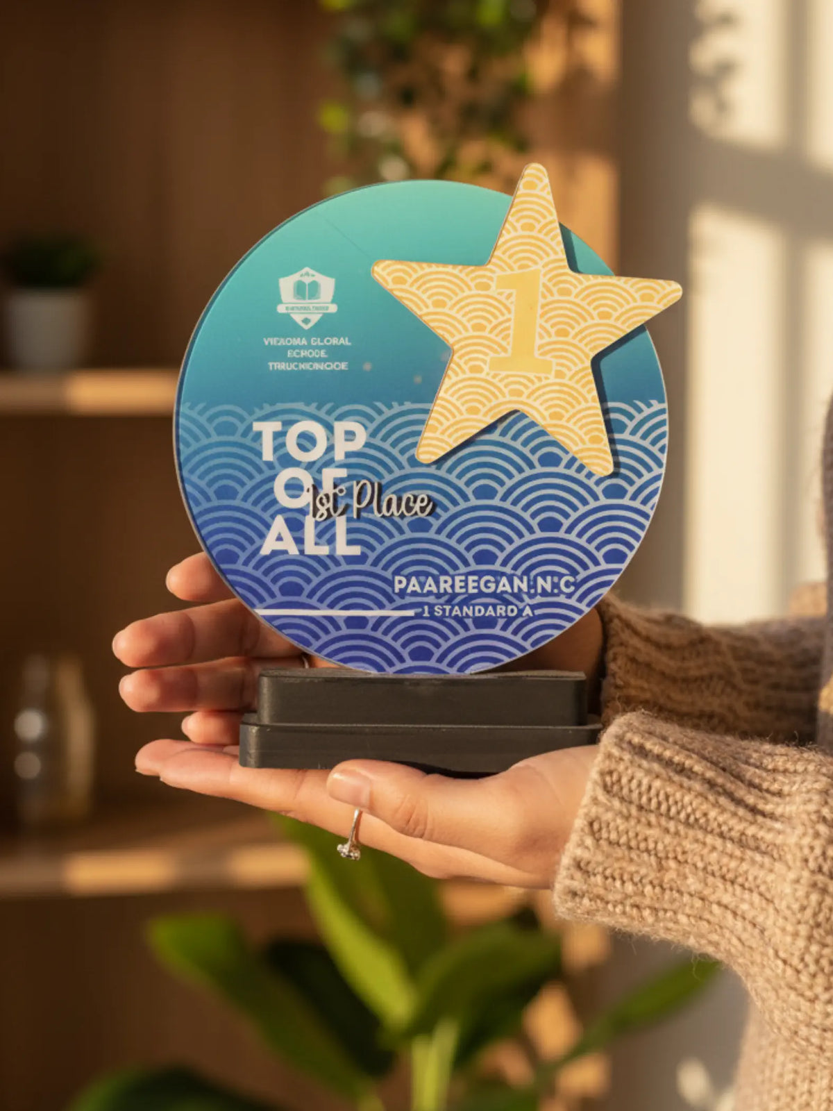  Essay Competition Trophy Academic Award 2025 - Premium shield trophy for writing contests and literary excellence