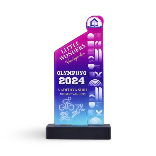 Personalised first-place achievement trophy, front view