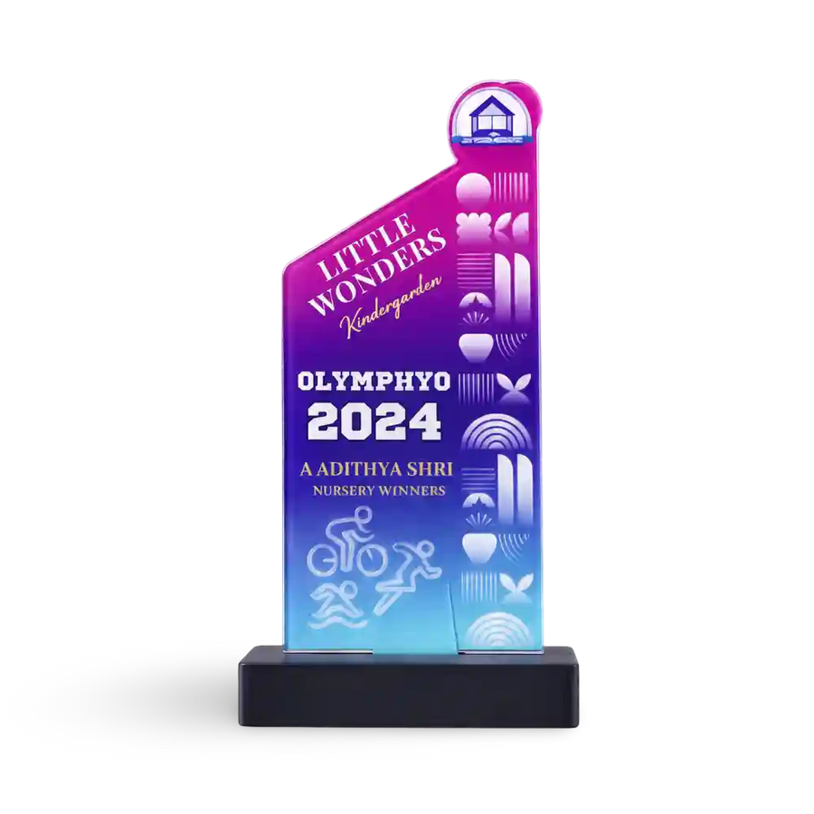 Personalised first-place achievement trophy, front view