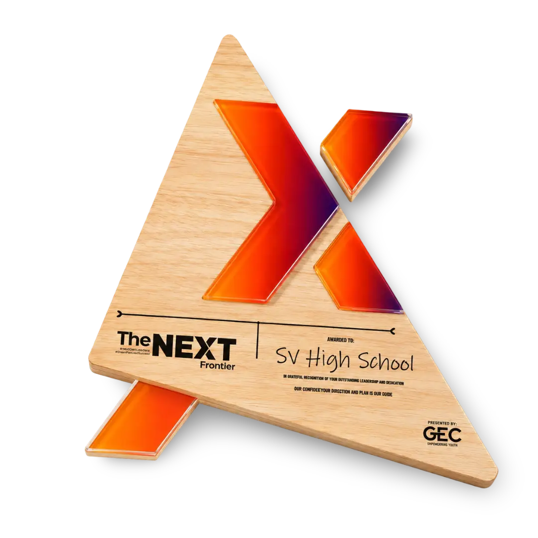 Unique X shaped award trophy handcrafted acrylic and wood EcoTrophy