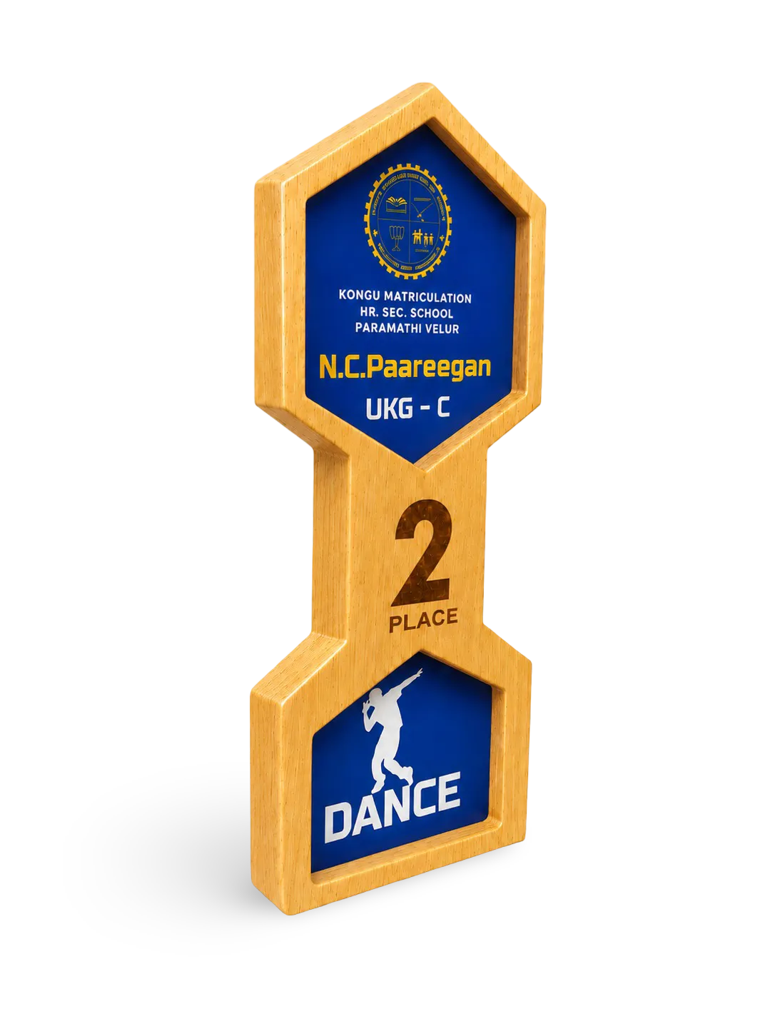 Hexagonal dance trophy wood custom engraved school competition India