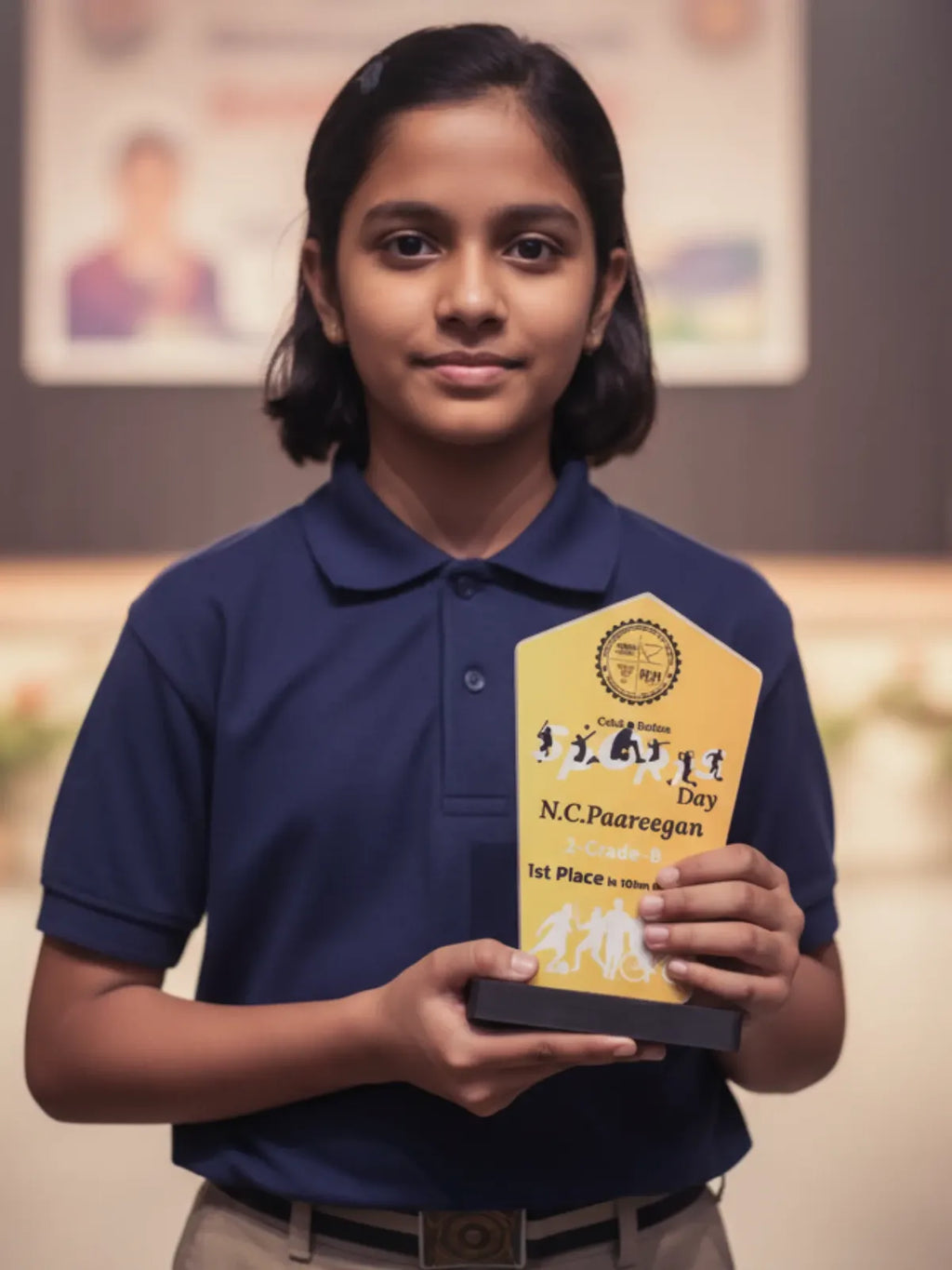 Personalized sports trophy for outstanding achievement from Tamil Nadu trophy shop - custom golden award with engraved details