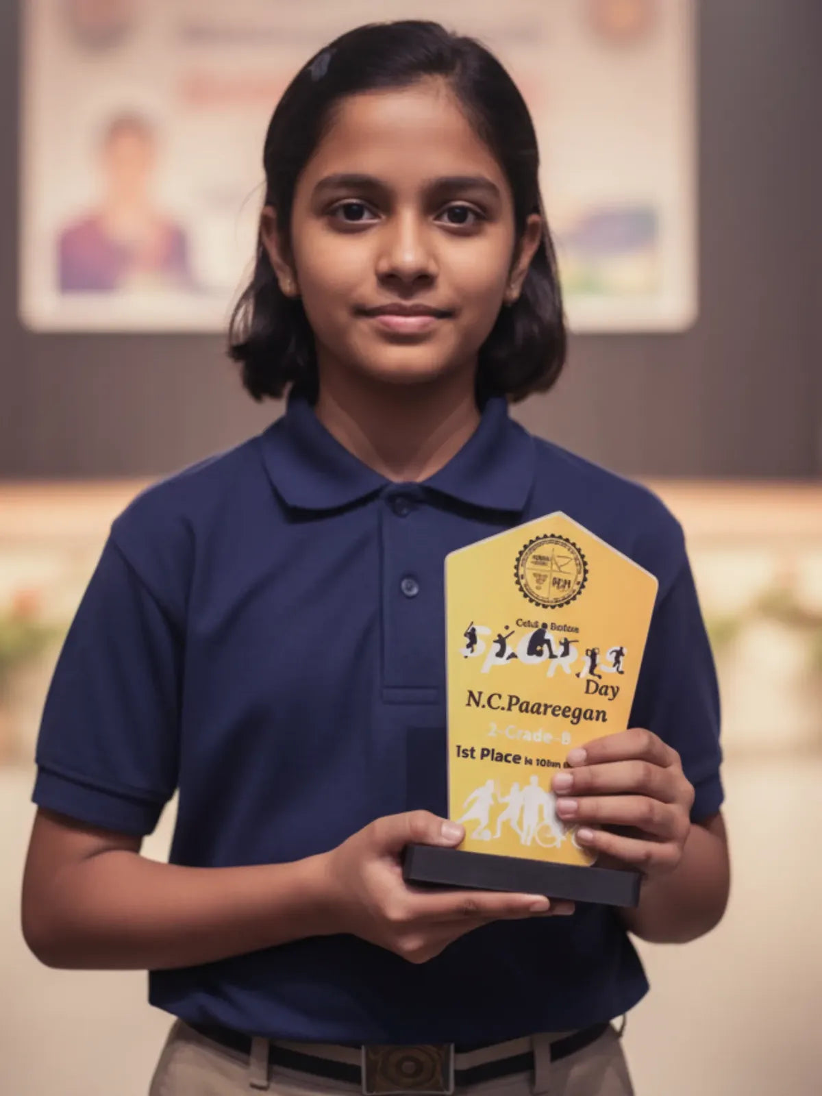 Personalized sports trophy for outstanding achievement from Tamil Nadu trophy shop - custom golden award with engraved details