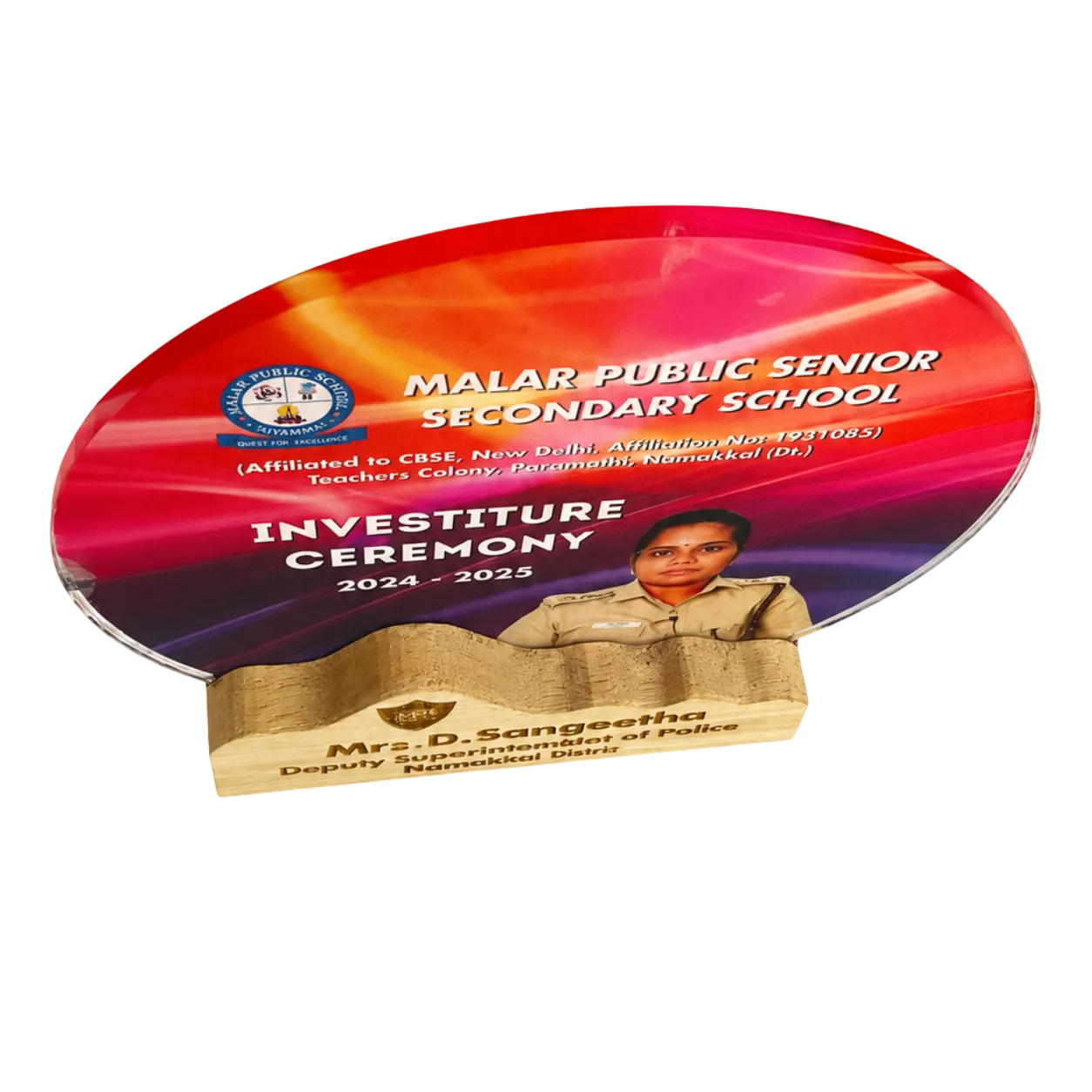 Investiture ceremony design with school name and event information