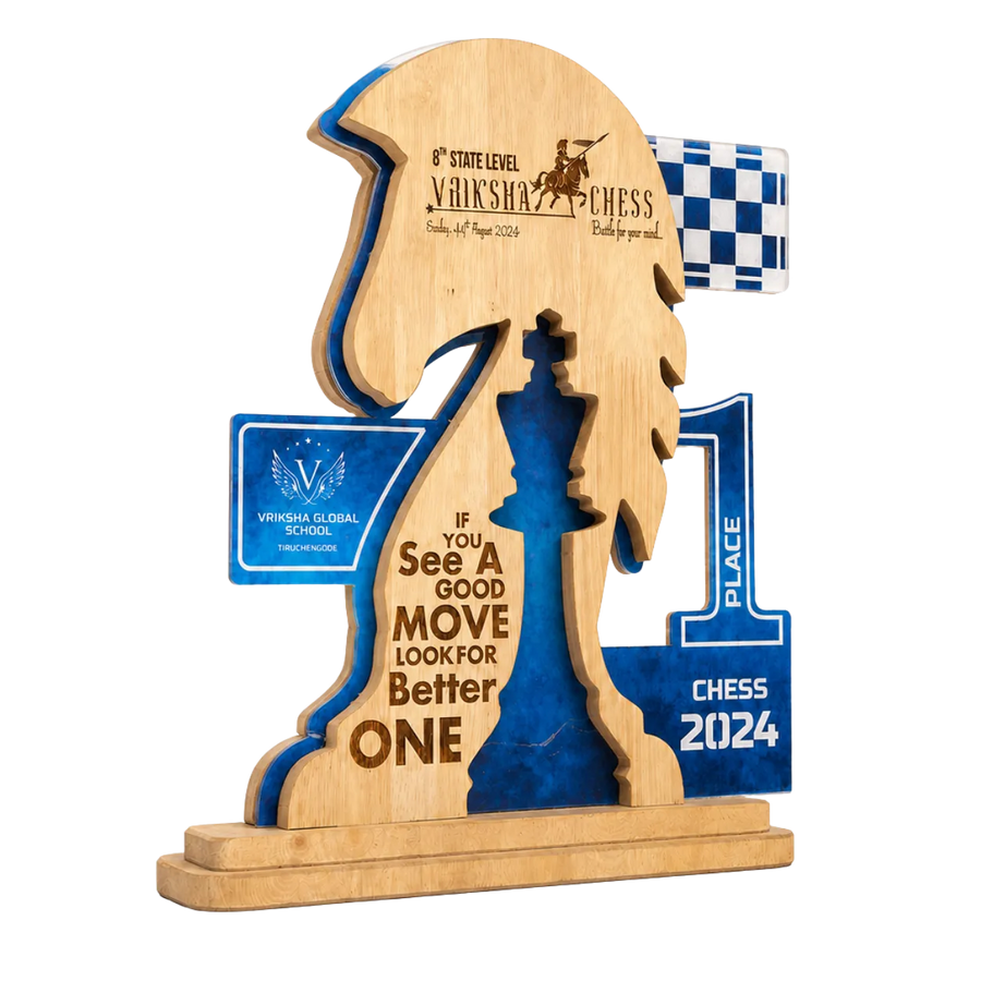 Knight chess trophy wood acrylic custom engraved tournament India