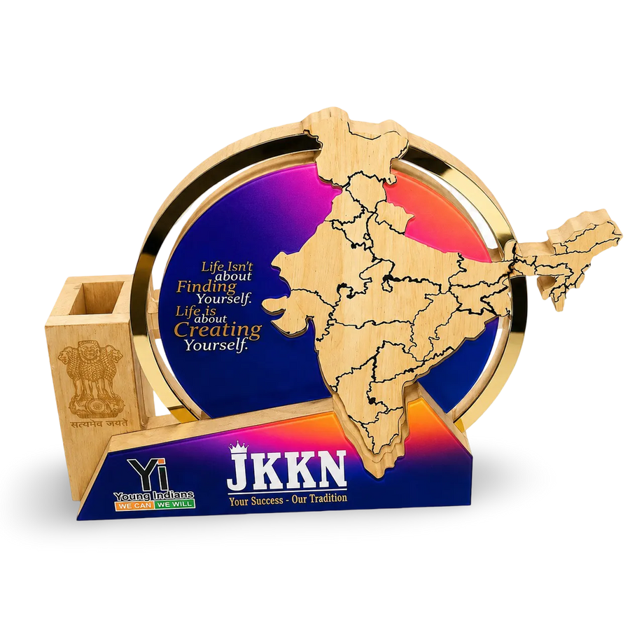 Landmark achievement trophy wood acrylic custom engraved corporate India