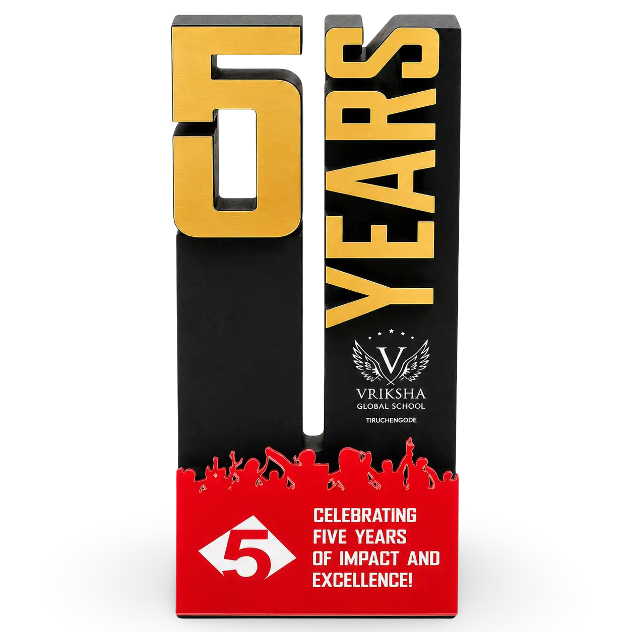 Five-year employee recognition trophy for a service milestone