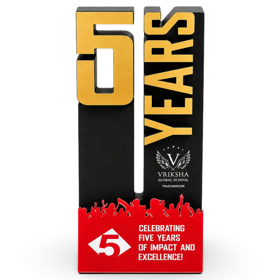 Five-year employee recognition trophy for a service milestone