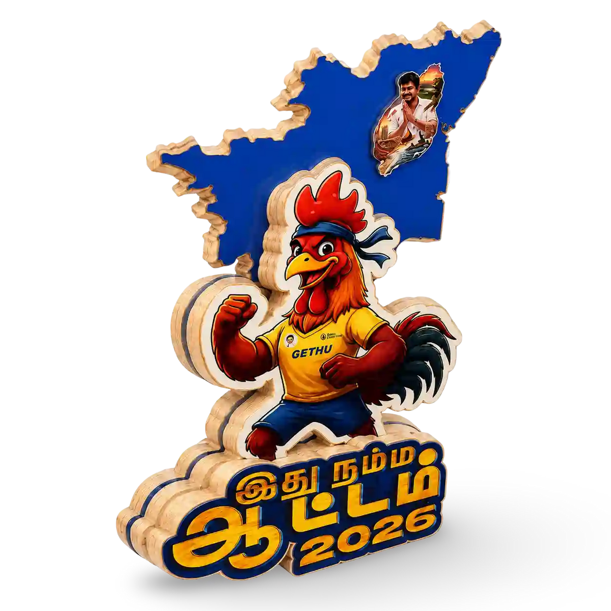 Custom Tamil Nadu 2026 memento with layered UV-printed artwork