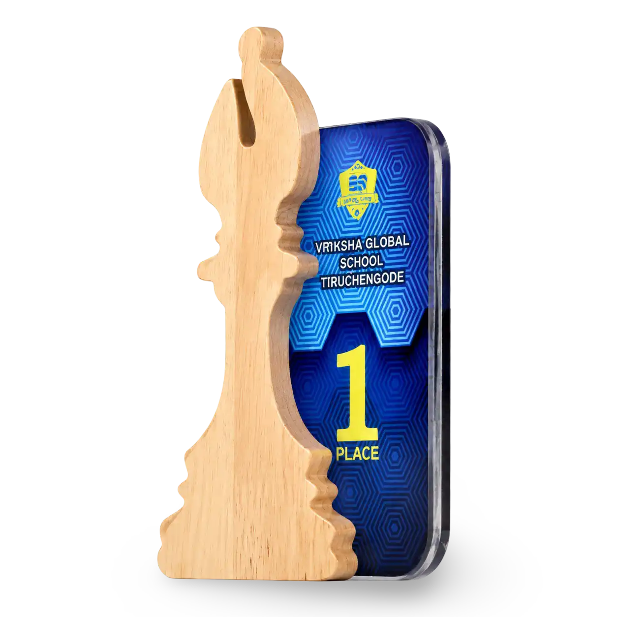 Natural-wood bishop chess trophy for tournament recognition