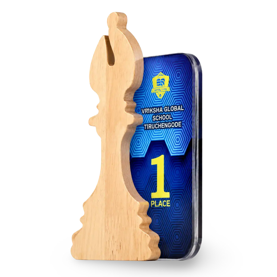 Natural-wood bishop chess trophy for tournament recognition