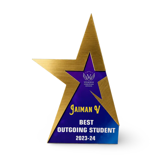 Outstanding student trophy in eco-friendly rubber wood and acrylic for academic excellence India