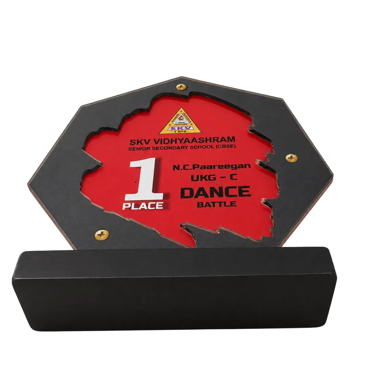 Personalised annual-day dance shield trophy with event and recipient details