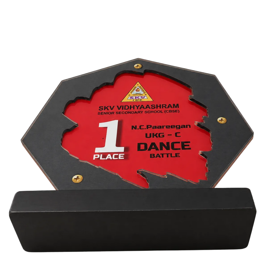 Personalised annual-day dance shield trophy with event and recipient details