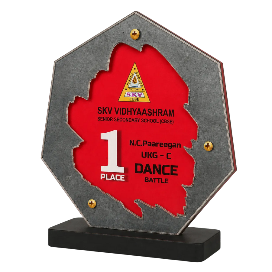 Personalised acrylic dance shield trophy with engraved school competition details
