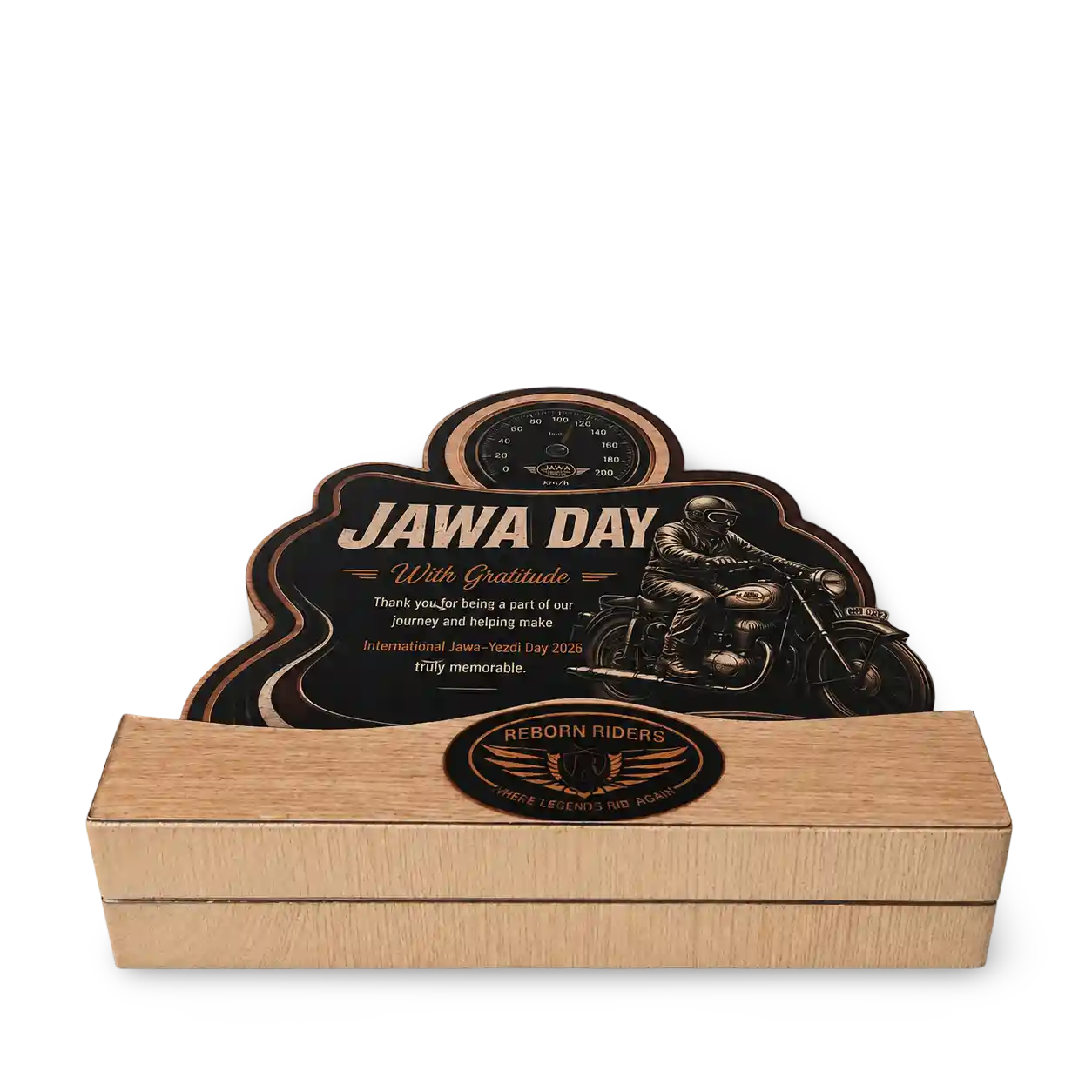 Personalised motorcycle riders event trophy with custom details