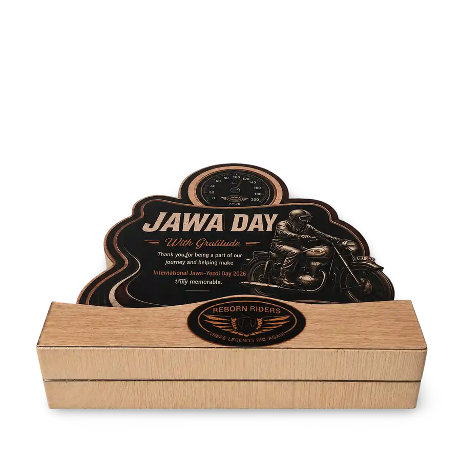 Personalised motorcycle riders event trophy with custom details