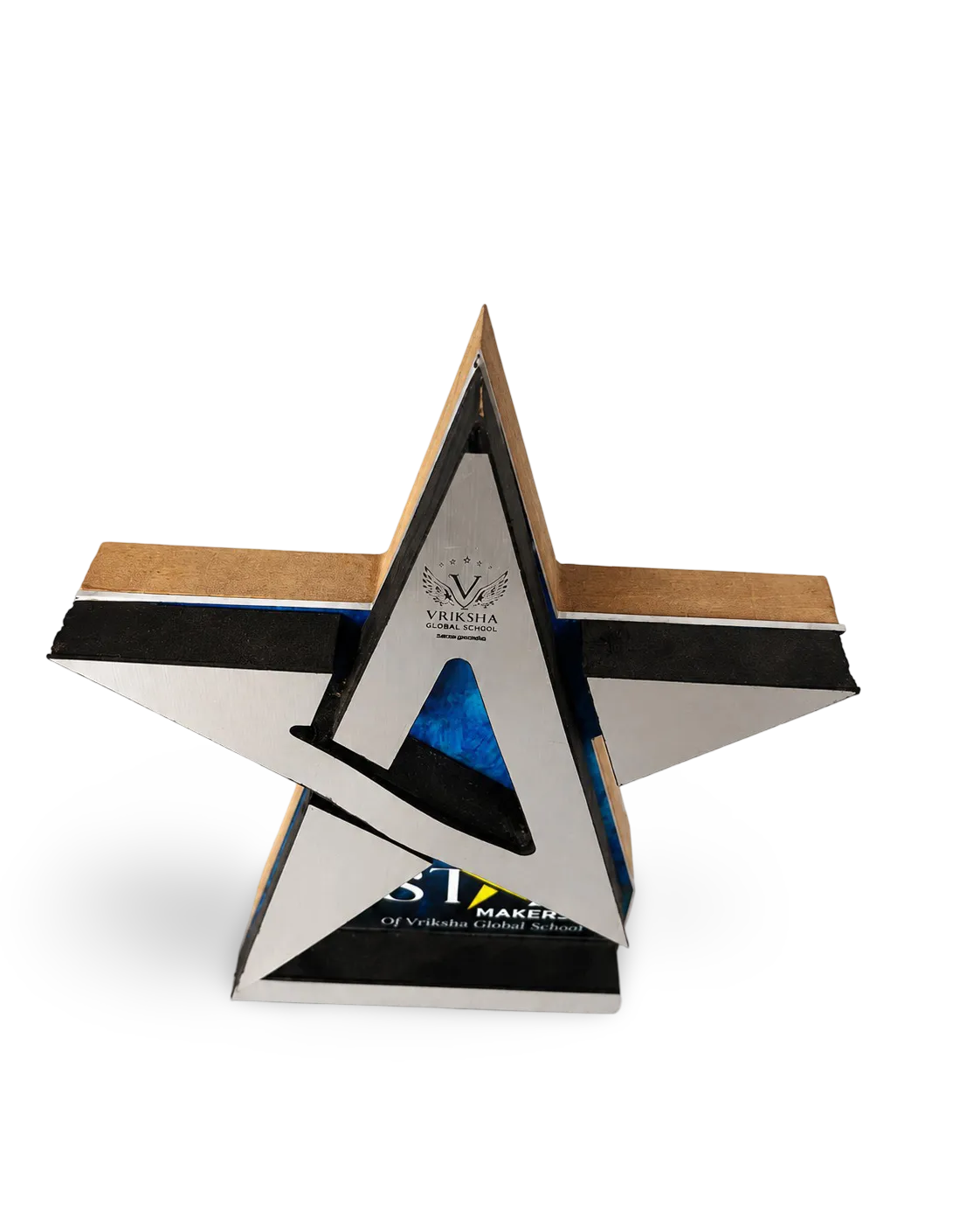Personalised star trophy shown from an angled view