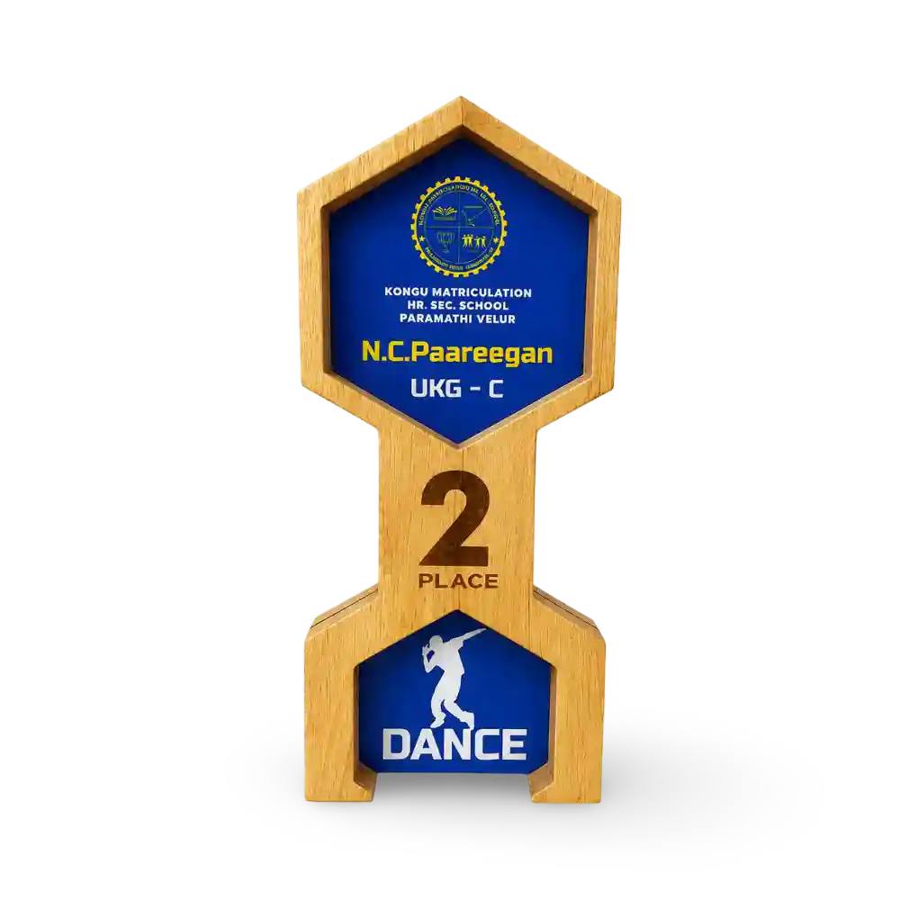 Personalised wooden dance trophy with custom recipient and event details