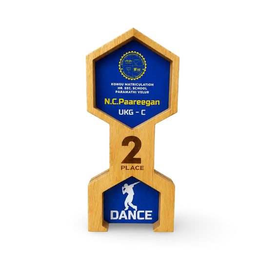 Personalised wooden dance trophy with custom recipient and event details
