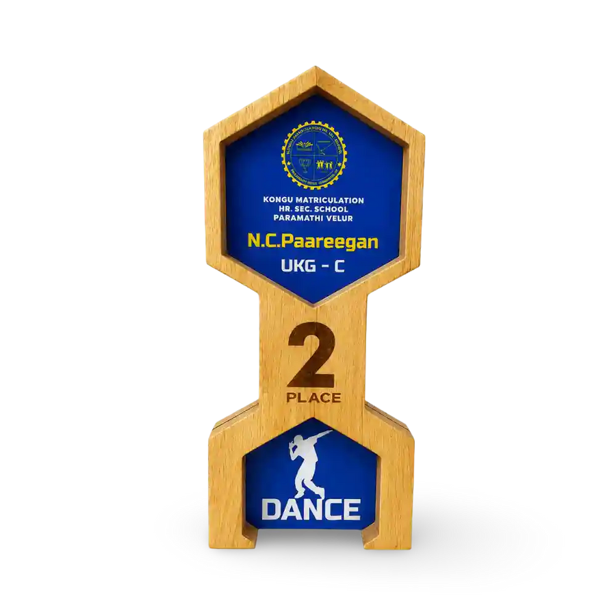 Personalised wooden dance trophy with custom recipient and event details