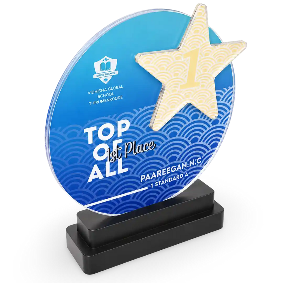 Premium crystal award star design 10 inch custom engraved for top performer EcoTrophy