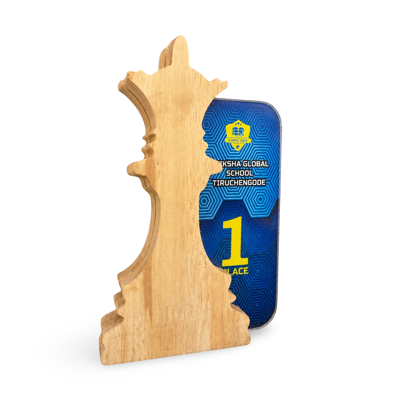Queen chess trophy wood natural finish custom engraved tournament India