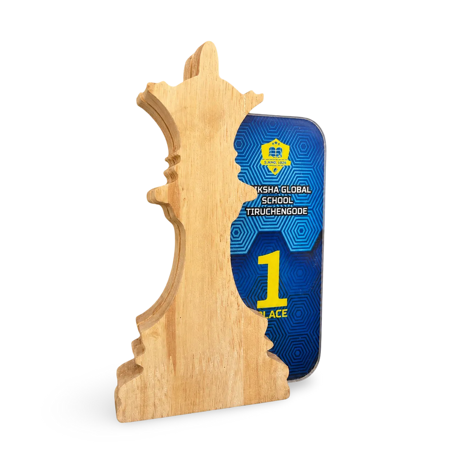 Queen chess trophy wood natural finish custom engraved tournament India