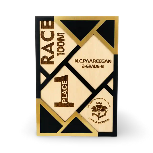 A rectangular wooden trophy for running race 
