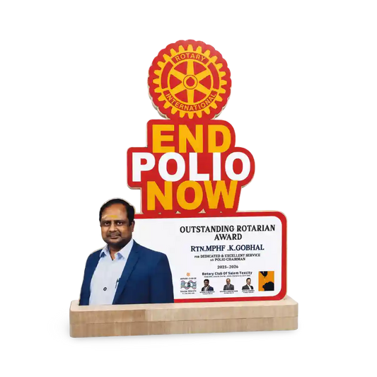 Rotary club award trophy photo acrylic memento custom engraving EcoTrophy India