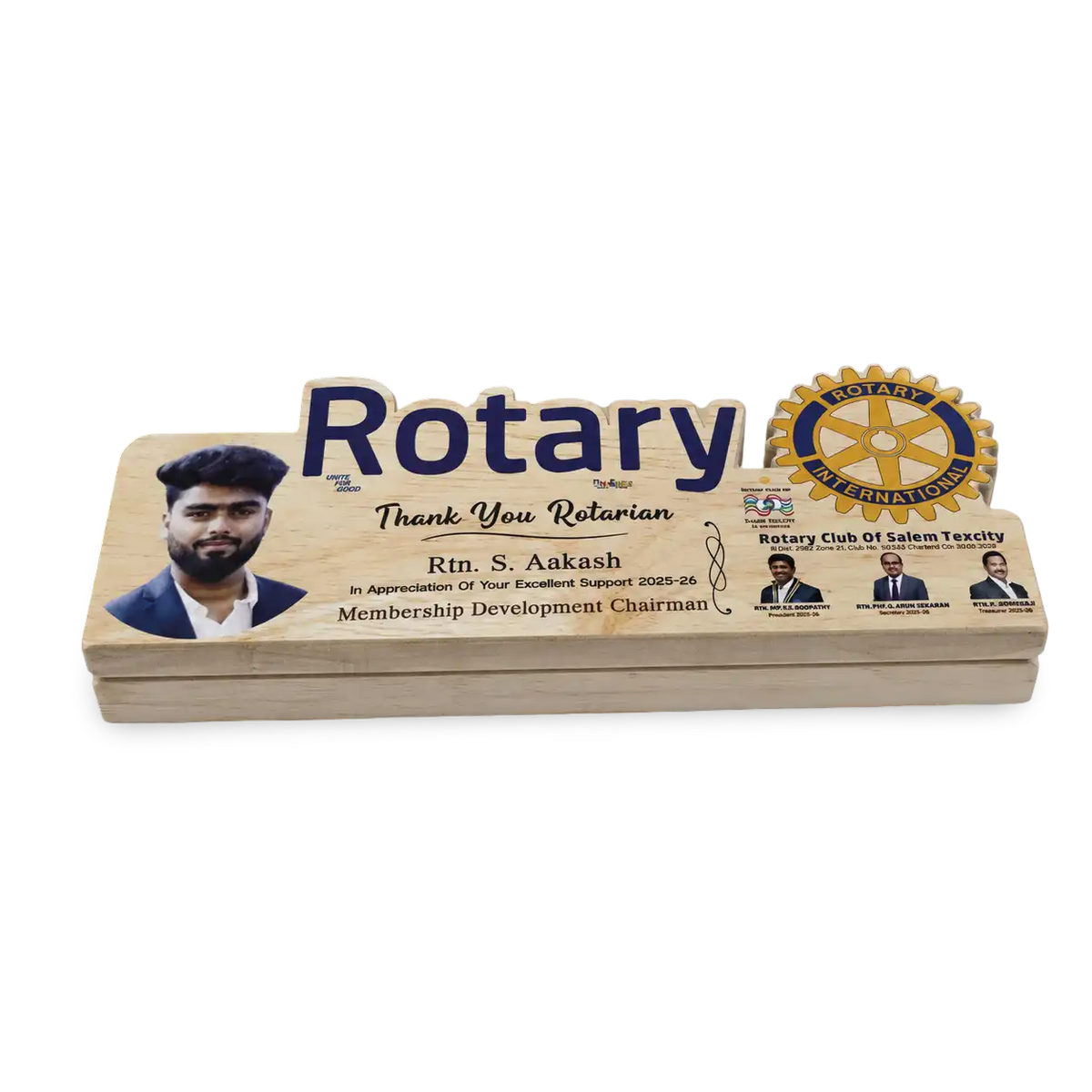 Rotary district award wooden memento personalized corporate gift Rotarian India