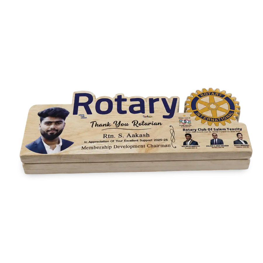 Rotary district award wooden memento personalized corporate gift Rotarian India