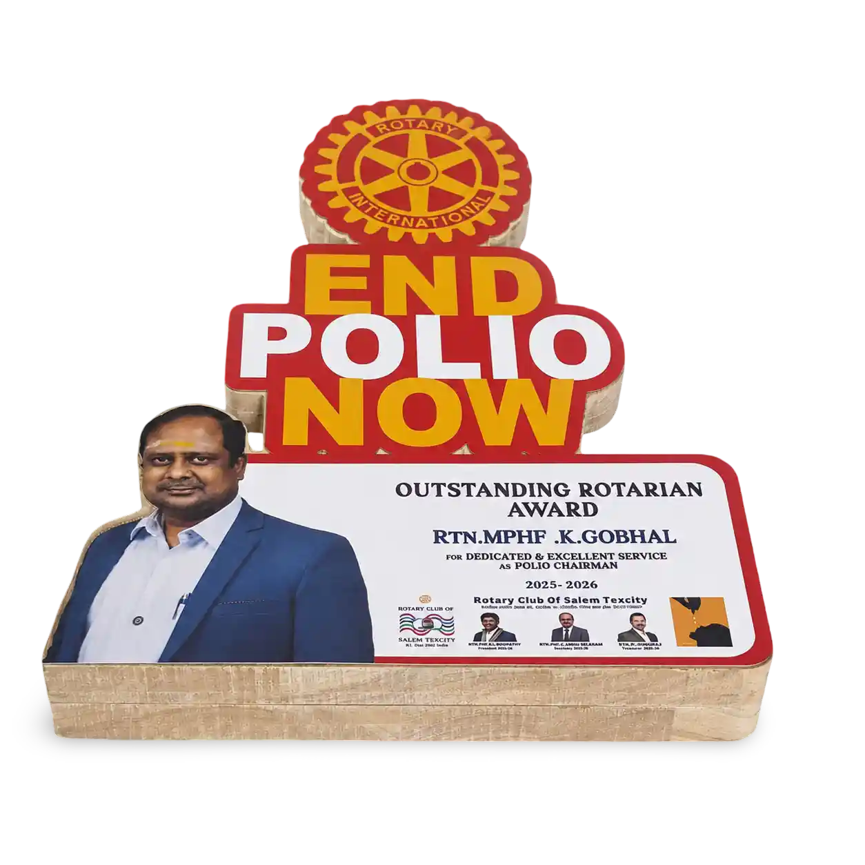 Rotary district award trophy custom photo cutout acrylic memento recognition India	