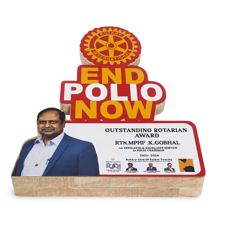Rotary district award trophy custom photo cutout acrylic memento recognition India	