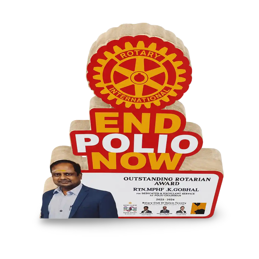Custom photo trophy Rotary Lions club service award plaque of appreciation India	