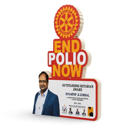 Photo acrylic memento trophy Rotary club award wooden base UV print India