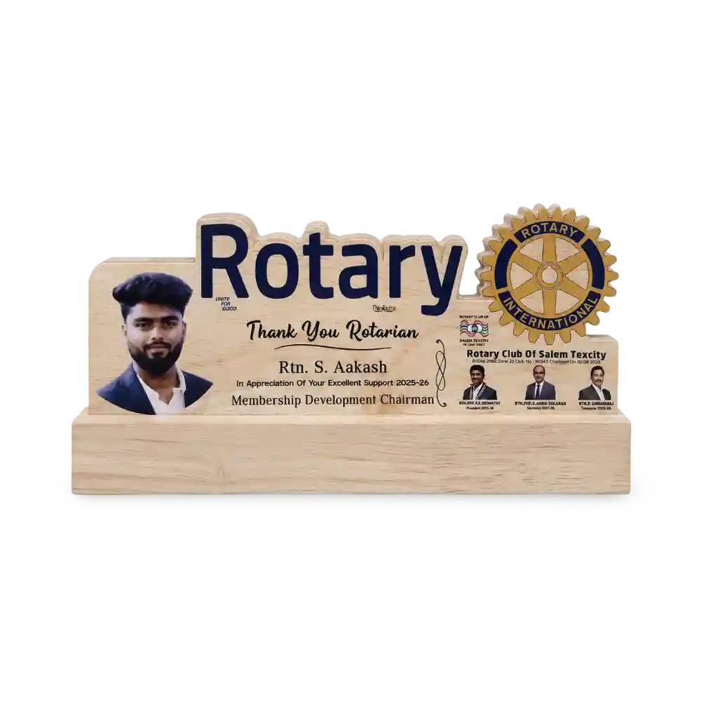 Rotary Club wooden memento custom photo cutout engraved award EcoTrophy India