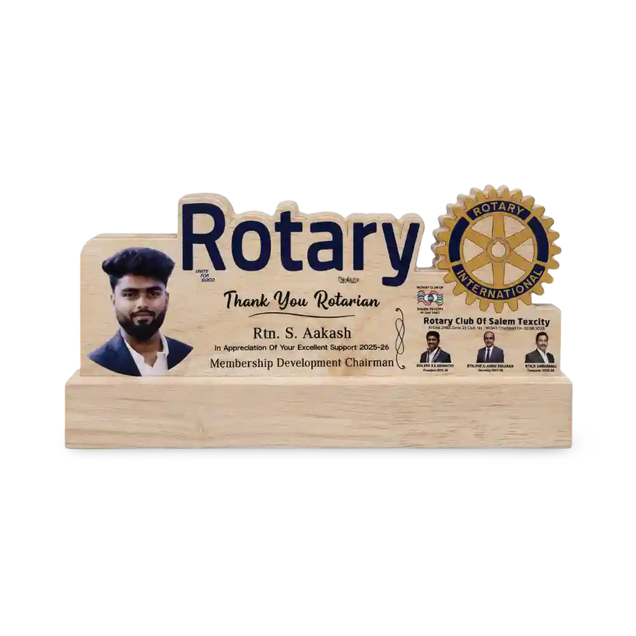 Rotary Club wooden memento custom photo cutout engraved award EcoTrophy India