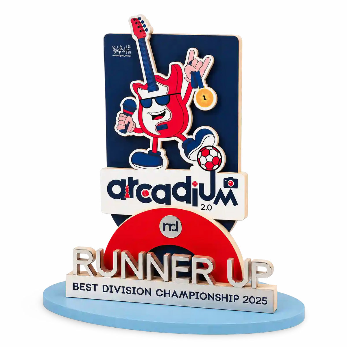 Personalised multi-layer recognition award with event artwork and display base