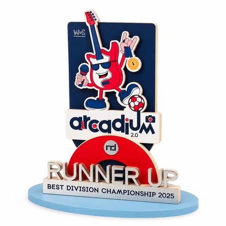 Custom Sports Trophy – Wooden-and-Acrylic Runner-Up Award | Multi-Layer UV Print