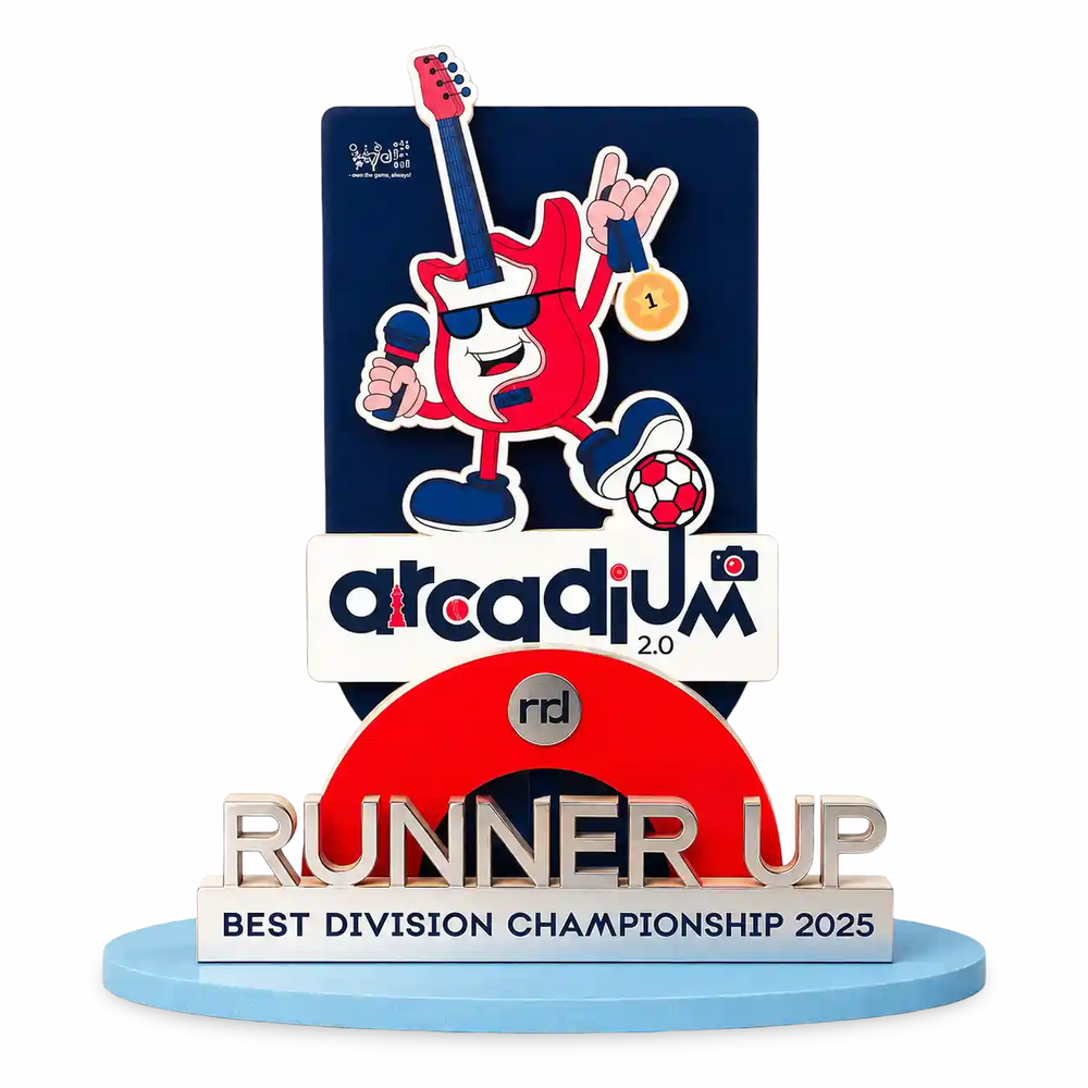Custom Sports Trophy – Wooden-and-Acrylic Runner-Up Award | Multi-Layer UV Print
