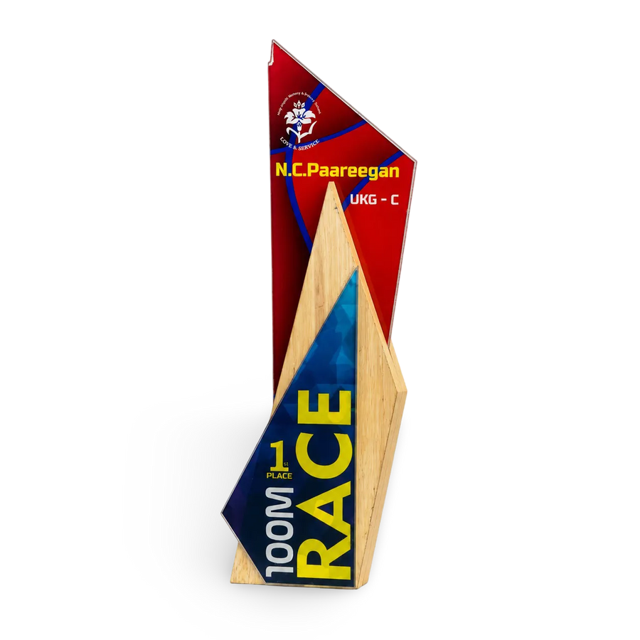 Running race trophy wood acrylic custom engraved school sports day India