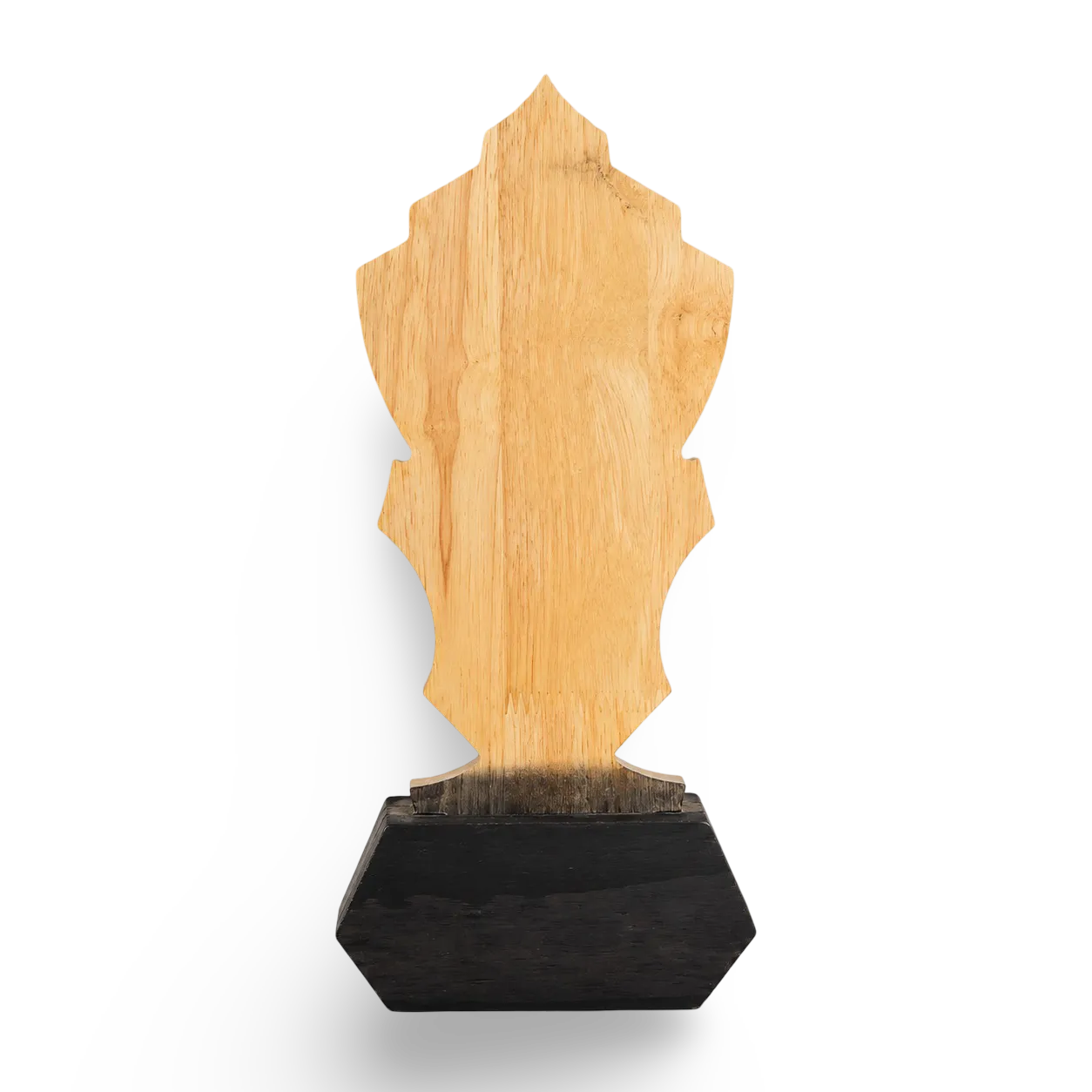 Wooden award with black base on a white background