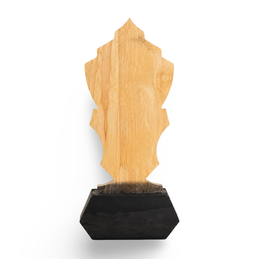 Wooden award with black base on a white background