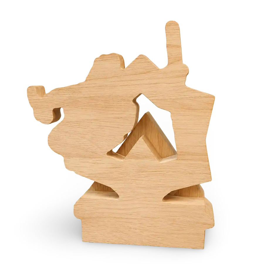 Custom wooden Silambam recognition award, angled view
