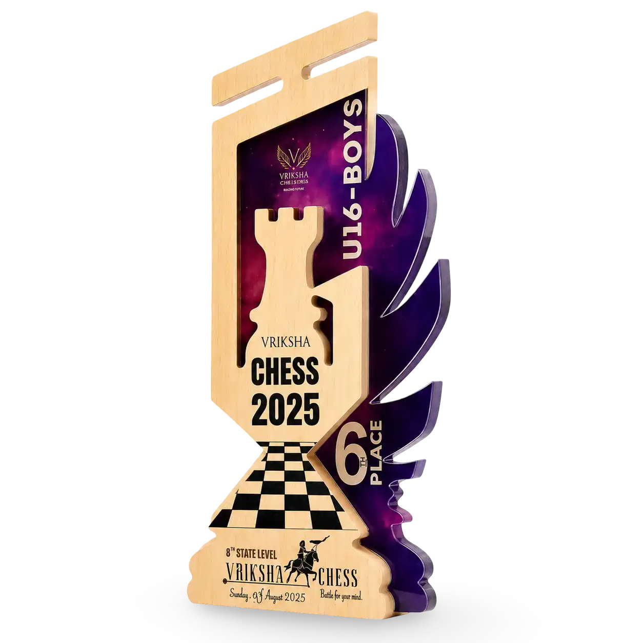 Wooden chess trophy solid hardwood rook design sports day trophy India