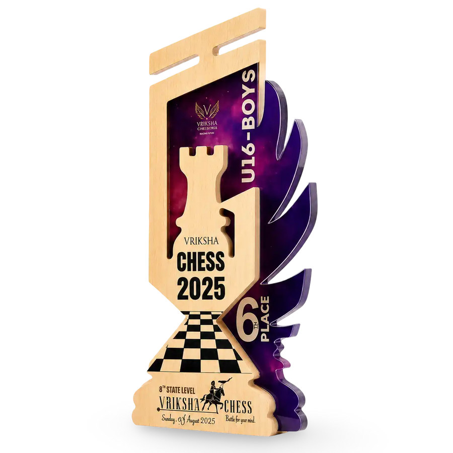 Wooden chess trophy solid hardwood rook design sports day trophy India