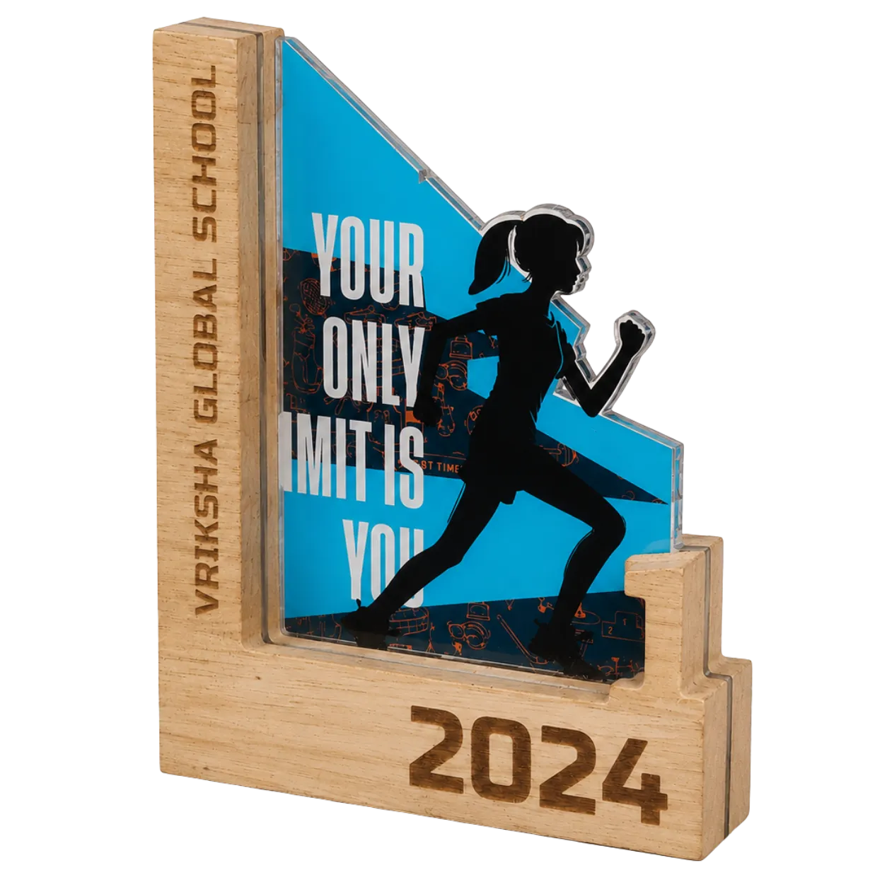 Sports day running trophy wood acrylic custom engraved India