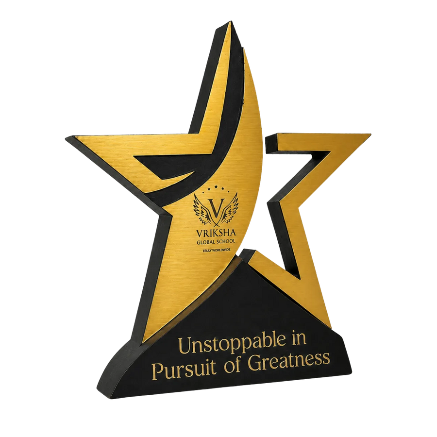 Personalised star performer trophy with employee and organisation details