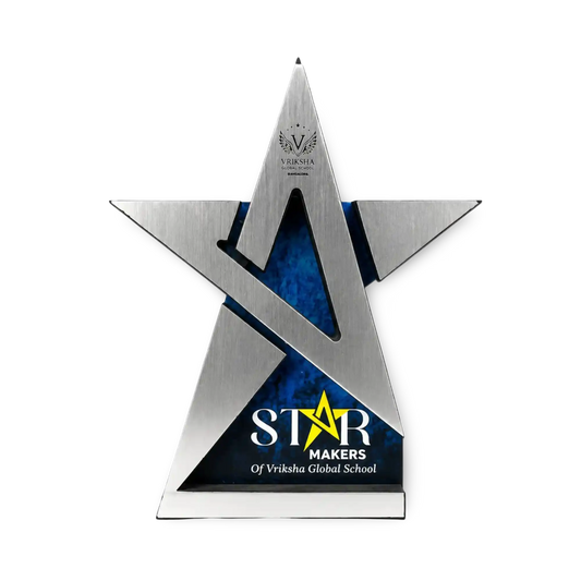 Star-shaped award with 'STAR MAKERS' text and Vriksha Global School logo on a white background